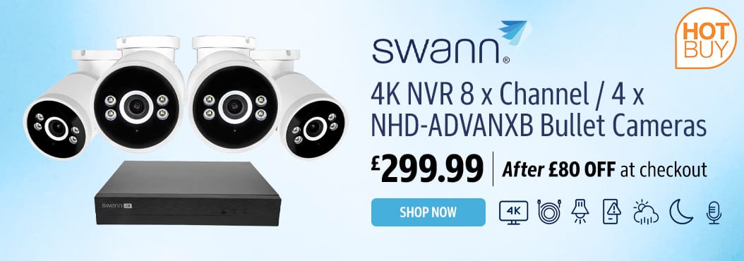 Swann 4K NVR 8 x Channel 4 x NHD-ADVANXB Bullet Cameras with 1TB HDD SWNVK-8ADVANX4B-EU