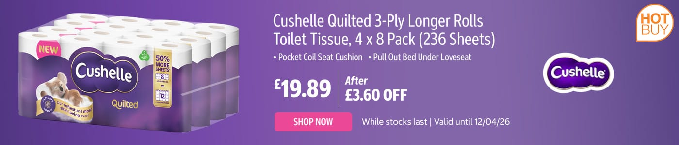 Cushelle Quilted 3-Ply Longer Rolls Toilet Tissue, 4 x 8 Pack