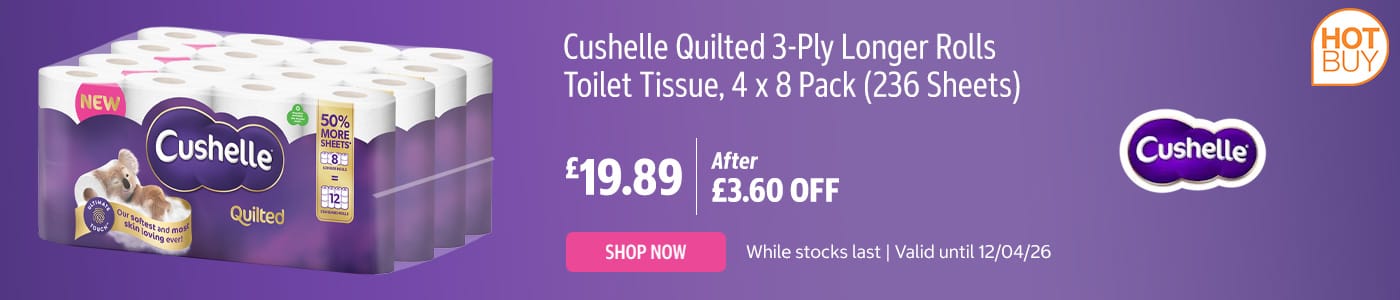 Cushelle Quilted 3-Ply Longer Rolls Toilet Tissue, 4 x 8 Pack
