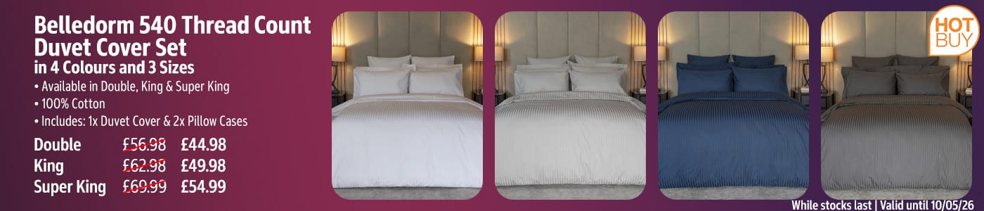 Belledorm 540 Thread Count Duvet Cover Set in 4 Colours and 3 Sizes