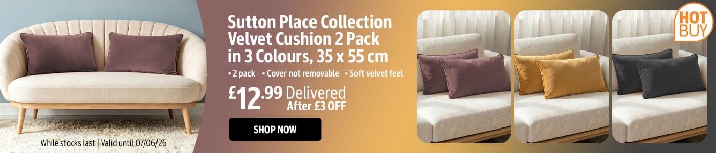 Sutton Place Collection Velvet Cushion 2 Pack in 3 Colours, 35 x 55 cm