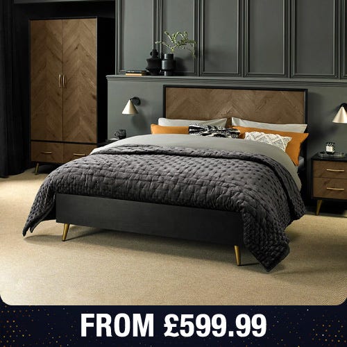 Bentley Designs Sienna Fumed Oak & Peppercorn Bed Frame in 3 Sizes