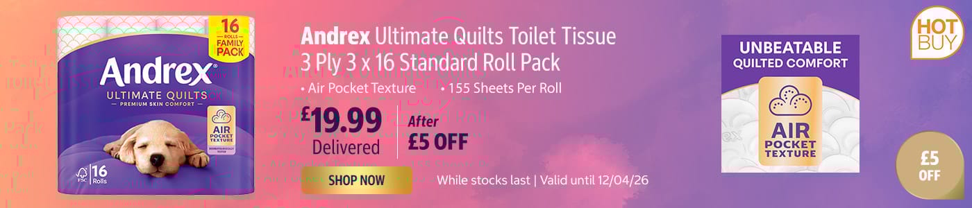 Andrex Ultimate Quilts Toilet Tissue 3 Ply 3 x 16 Standard Roll Pack