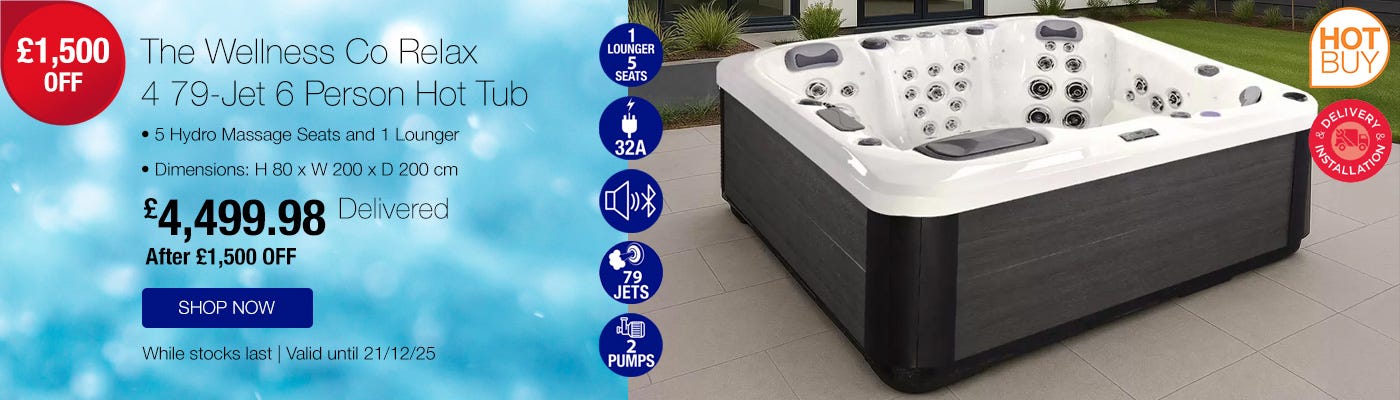 The Wellness Co Relax 4 79-Jet 6 Person Hot Tub - Delivered and Installed