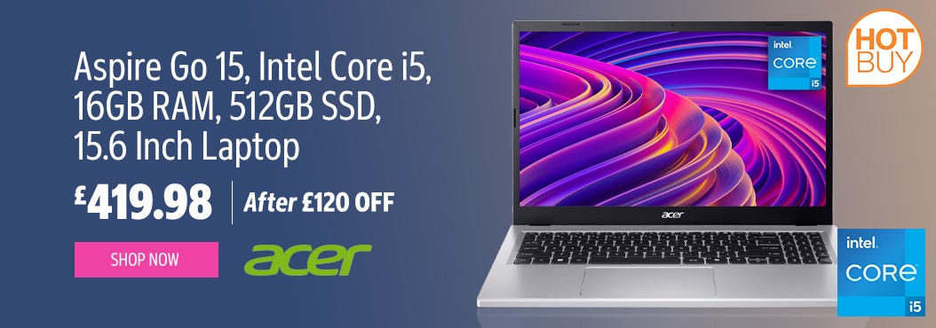 Acer Aspire Go 15, Intel Core i5, 16GB RAM, 512GB SSD, 15.6 Inch Laptop