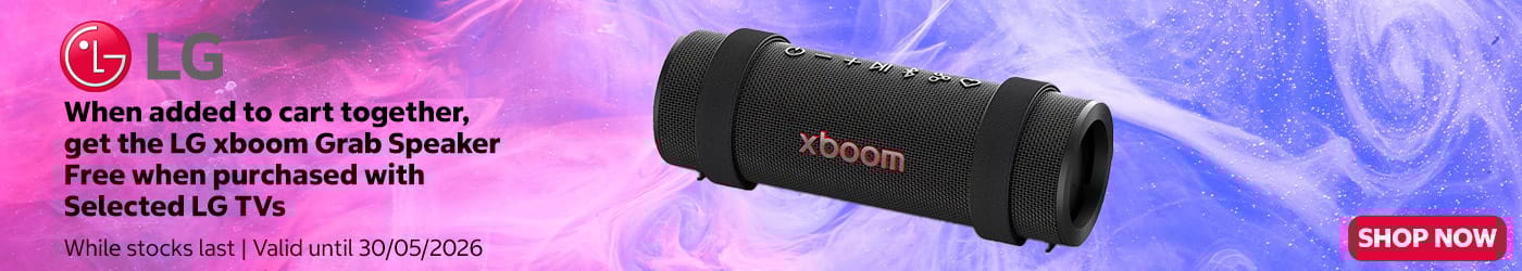 When added to cart together,  get the LG xboom Grab Speaker  Free when purchased with  Selected LG TVs