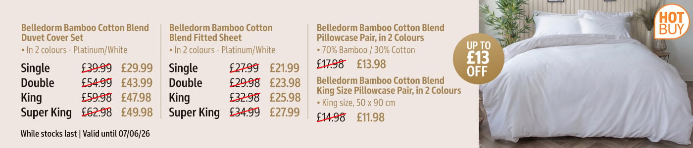 Belledorm Bamboo Cotton Blend White Duvet Cover Set in 4 Sizes