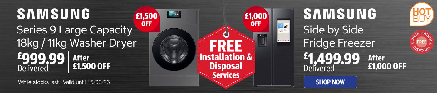 Samsung Series 9 Large Capacity WD18DB8995BZT1 18kg 11kg Washer Dryer A Rated in Dark Steel