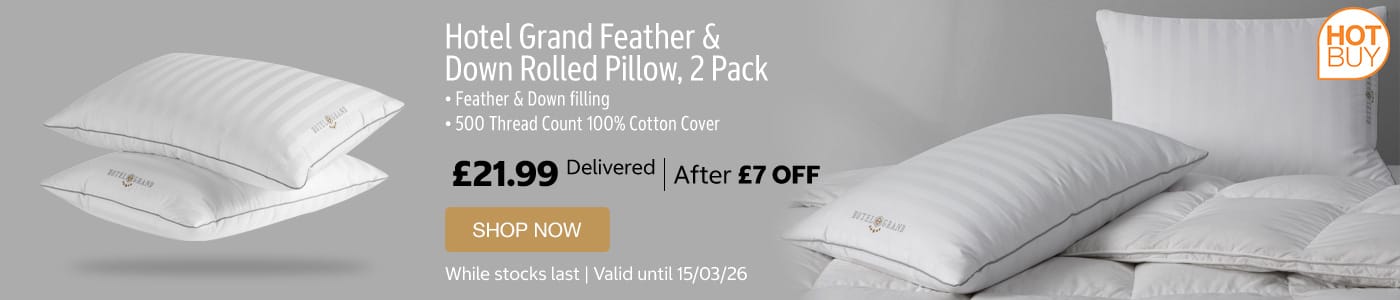 Hotel Grand Feather & Down Rolled Pillow, 2 Pack