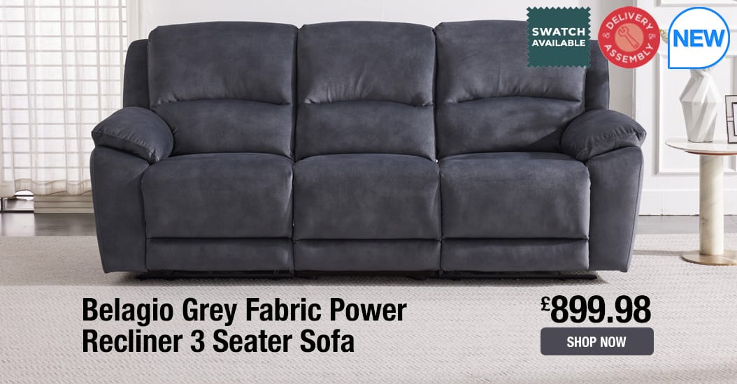 Belagio Grey Fabric Power Recliner 3 Seater Sofa