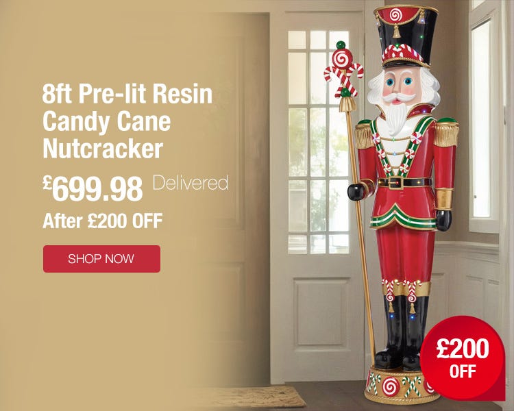 8ft Pre-lit Resin Candy Cane Nutcracker with 42 colour LED and Music