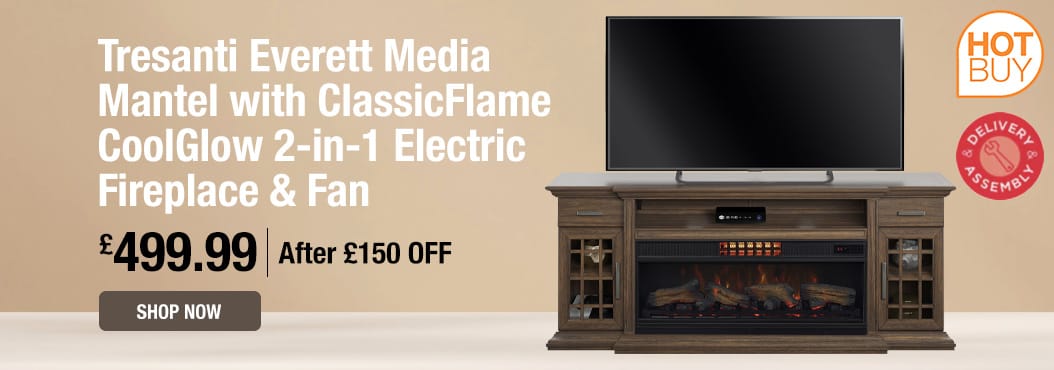 Tresanti Everett Media Mantel with ClassicFlame CoolGlow 2-in-1 Electric Fireplace & Fan