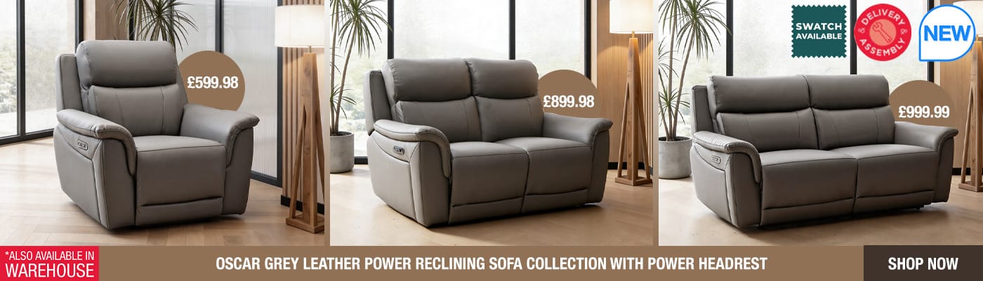 Oscar Grey Leather Power Reclining Sofa Collection with Power Headrest
