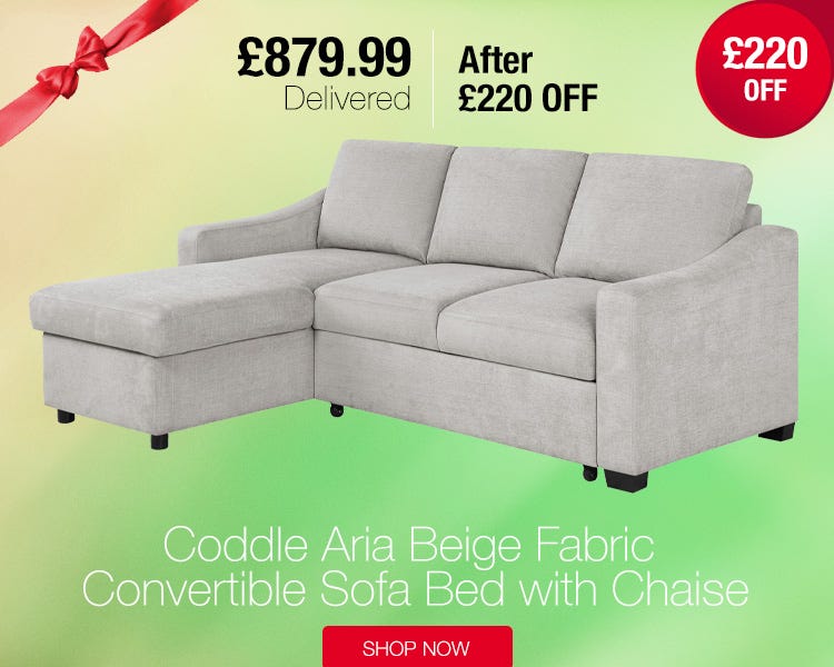 Coddle Aria Beige Fabric Convertible Sofa Bed with Chaise