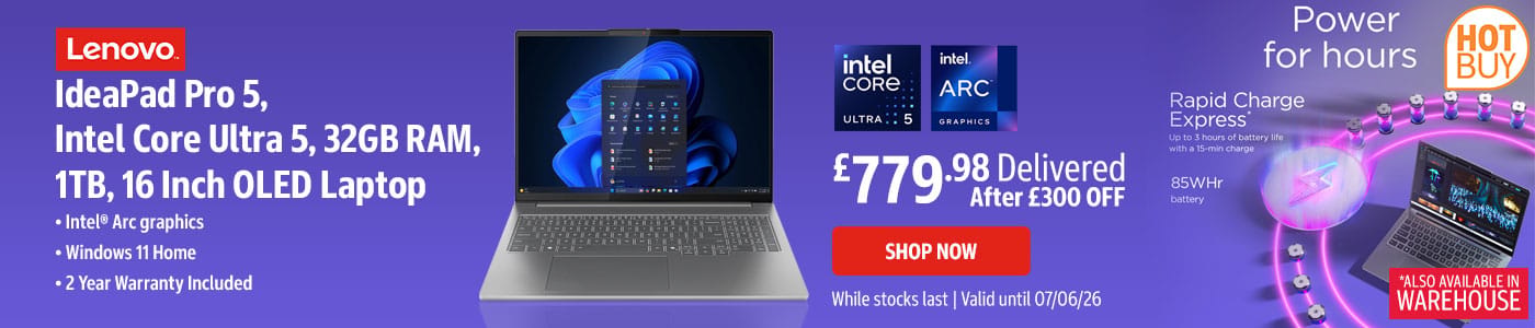 Lenovo IdeaPad Pro 5, Intel Core Ultra 5, 32GB RAM, 1TB, 16 Inch OLED Laptop