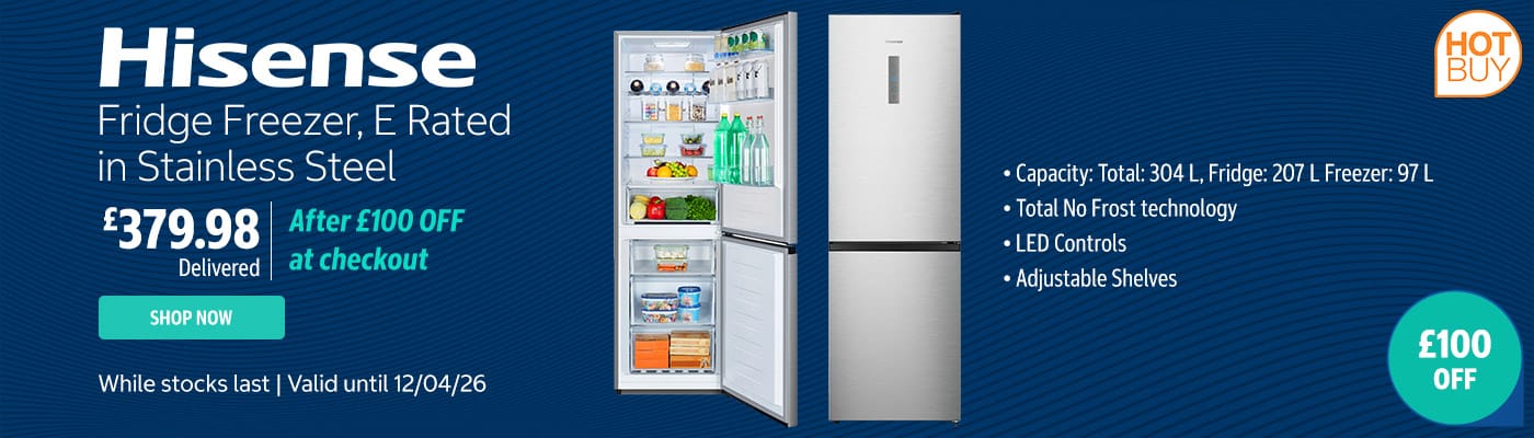 Hisense Fridge Freezer, E Rated in Stainless Steel