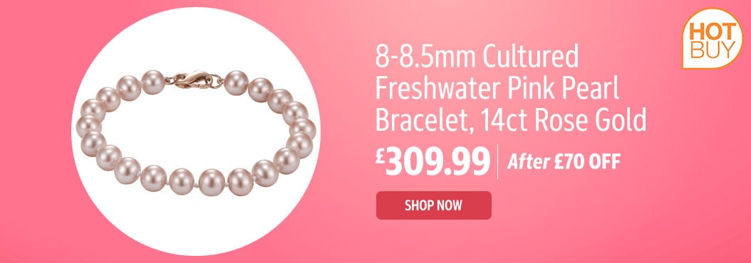 8-8.5mm Cultured Freshwater Pink Pearl Bracelet 14ct Rose Gold