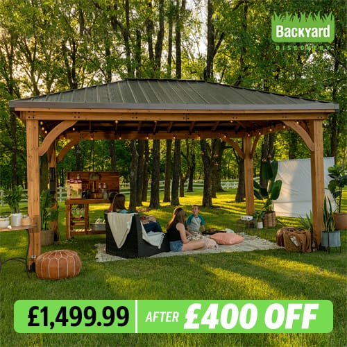 Backyard Discovery Barrington 14ft x 12ft Wooden Gazebo with Peaked Galvanised Steel Roof