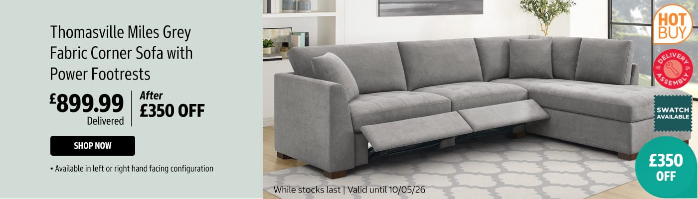Thomasville Miles Grey Fabric Corner Sofa with Power Footrests in 2 Configurations