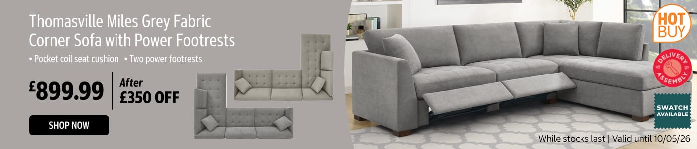 Thomasville Miles Grey Fabric Corner Sofa with Power Footrests in 2 Configurations