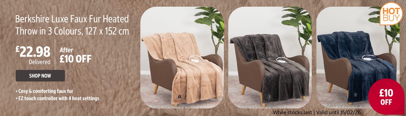 Berkshire Luxe Faux Fur Heated Throw in 3 Colours, 127 x 152 cm