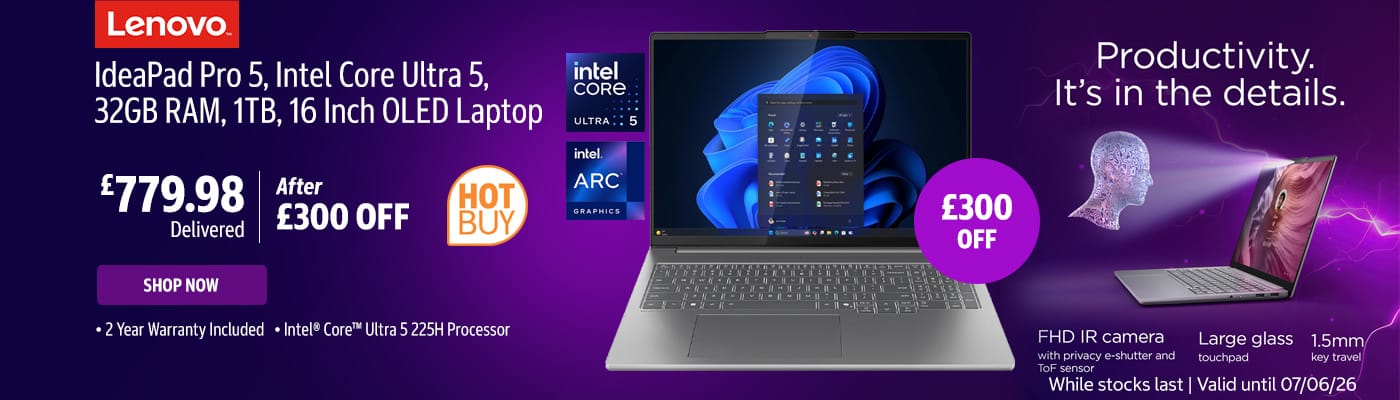 Lenovo IdeaPad Pro 5, Intel Core Ultra 5, 32GB RAM, 1TB, 16 Inch OLED Laptop