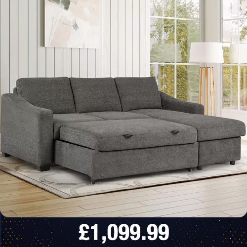 Coddle Aria Grey Fabric Convertible Sofa Bed with Chaise