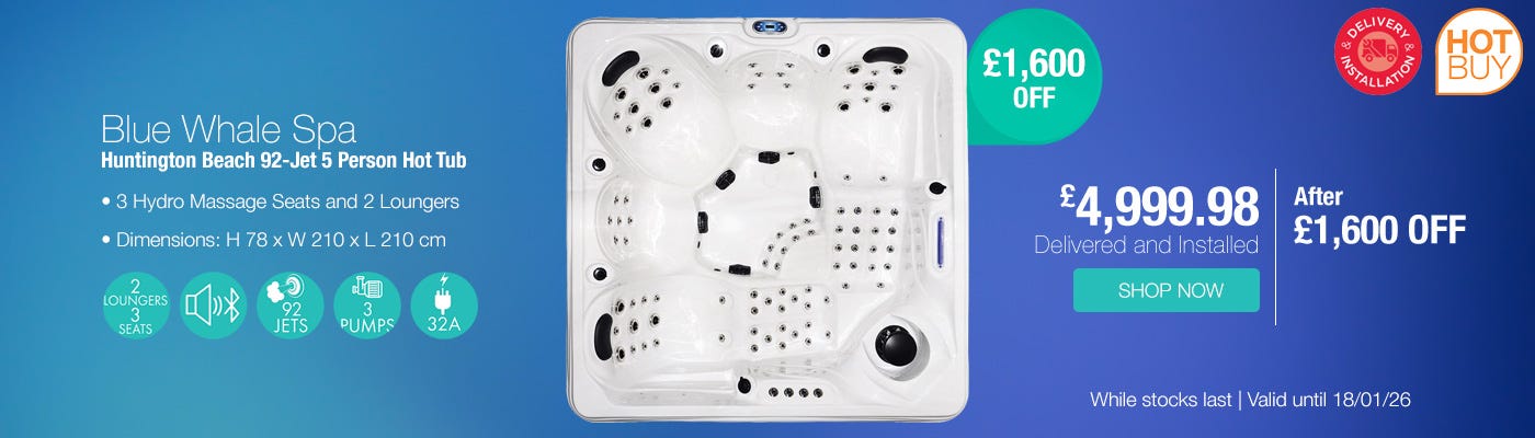 Blue Whale Spa Huntington Beach 92-Jet 5 Person Hot Tub - Delivered and Installed