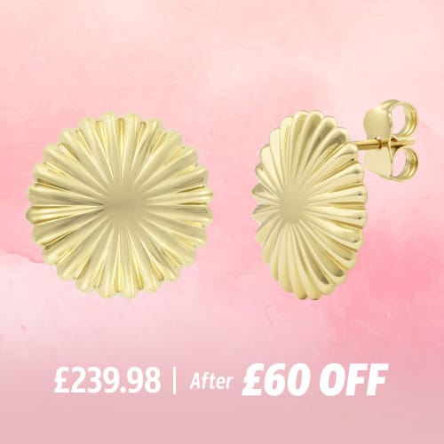 14ct Yellow Gold Textured Disc Stud Earrings