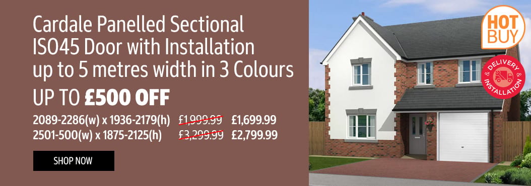 Cardale Panelled Sectional ISO45 Door with Installation up to 5 metres width in 3 Colours