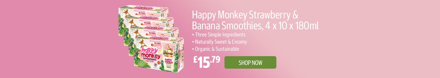 Happy Monkey Strawberry & Banana Smoothies, 4 x 10 x 180ml