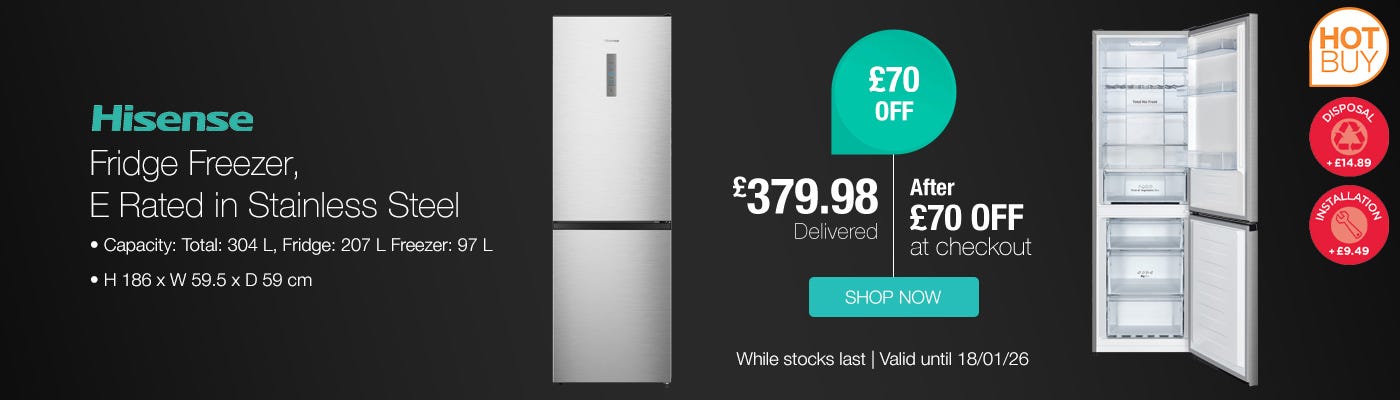 Hisense RB395N4BCE Fridge Freezer, E Rated in Stainless Steel