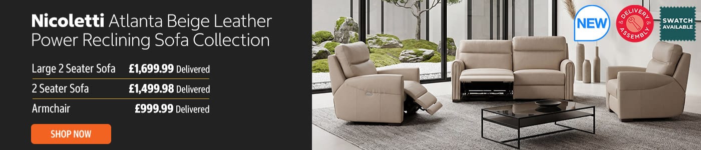 Nicoletti Atlanta Beige Leather Power Reclining Sofa Collection