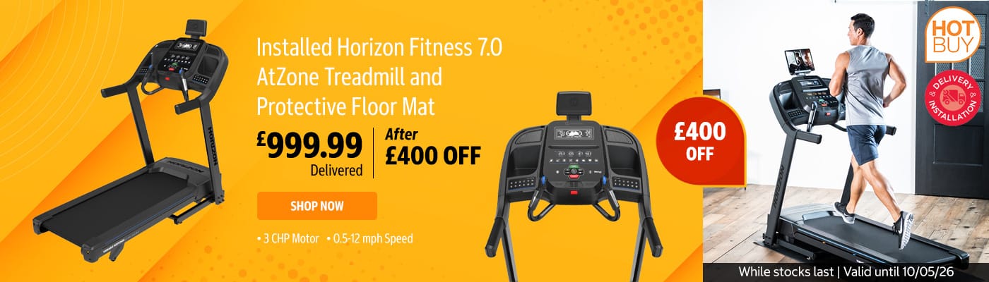 Installed Horizon Fitness 7.0 AtZone Treadmill and Protective Floor Mat