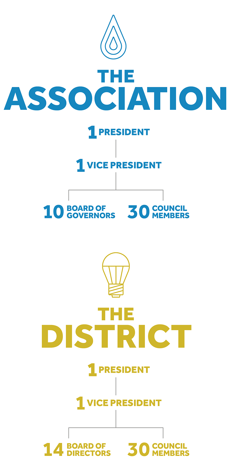Image illustrating the Board and Council structure of both the Association and the District