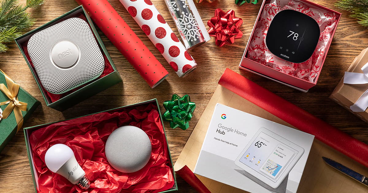 energy efficient devices wrapped in holiday paper