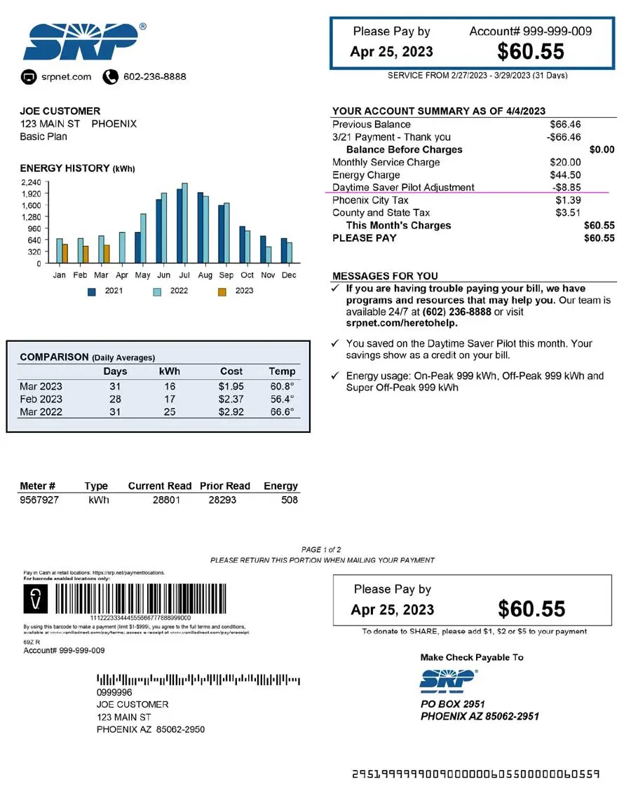 Comparison section of TOU Daytimer bill